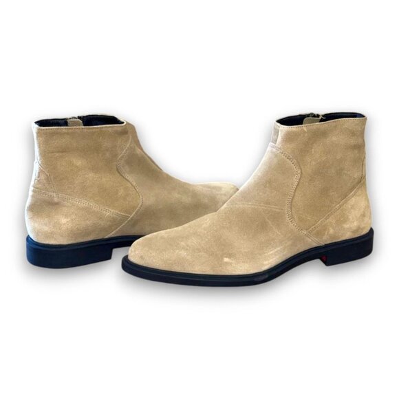 HUGO Kerr Side-Zip Ankle Boots Men's Beige Leather US 9 (UK 8 EU 42) MSRP $199 - Picture 4 of 4